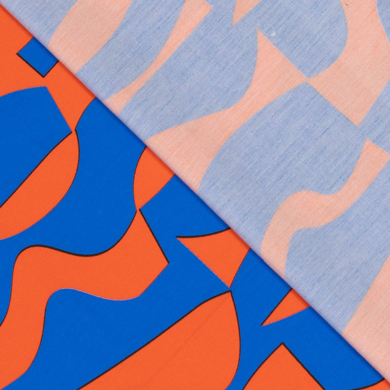 Abstract oranje en blauw- Poplin Katoen – Mies&Moos - The Final Stitch