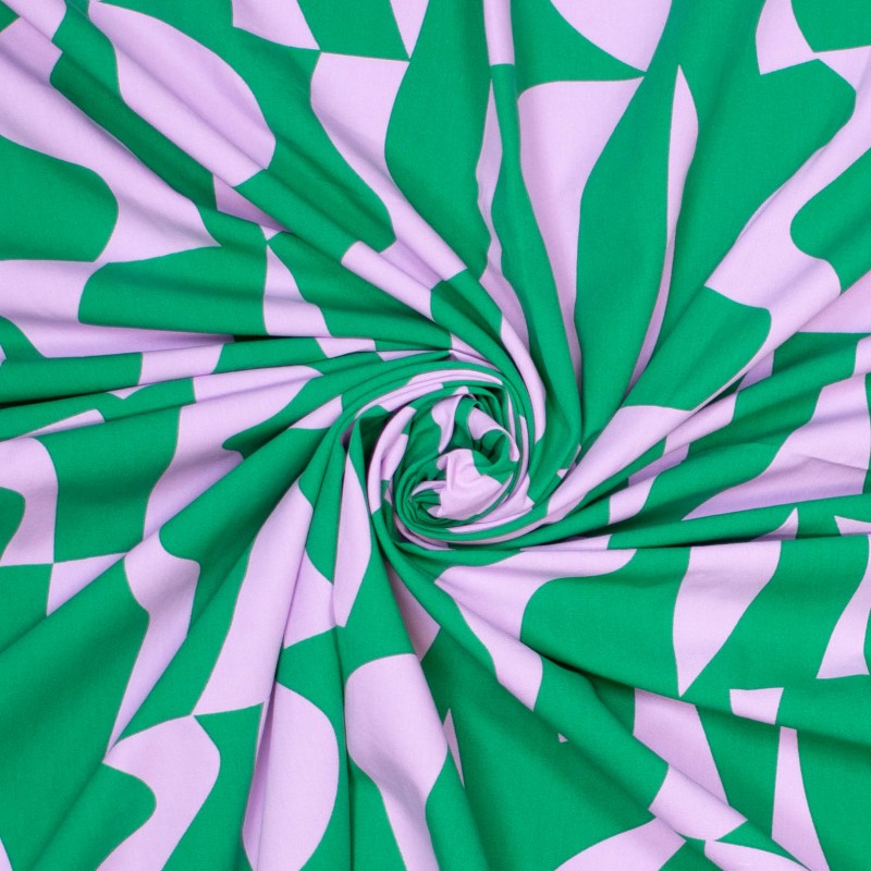 Coupon 1.6m Abstract lila en groen- Poplin Katoen – Mies&Moos - The Final Stitch
