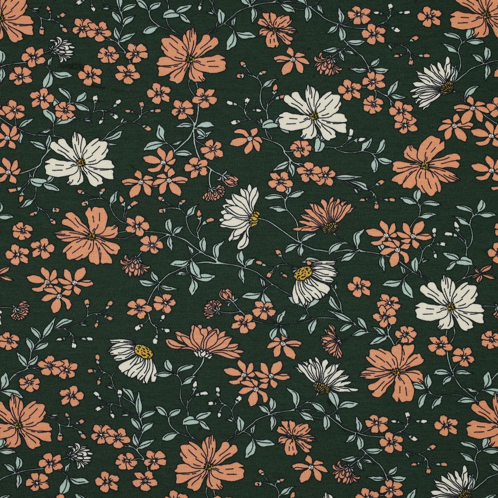 
                  
                    Flowers Jersey - Dark Green Salmon - Poppy
                  
                